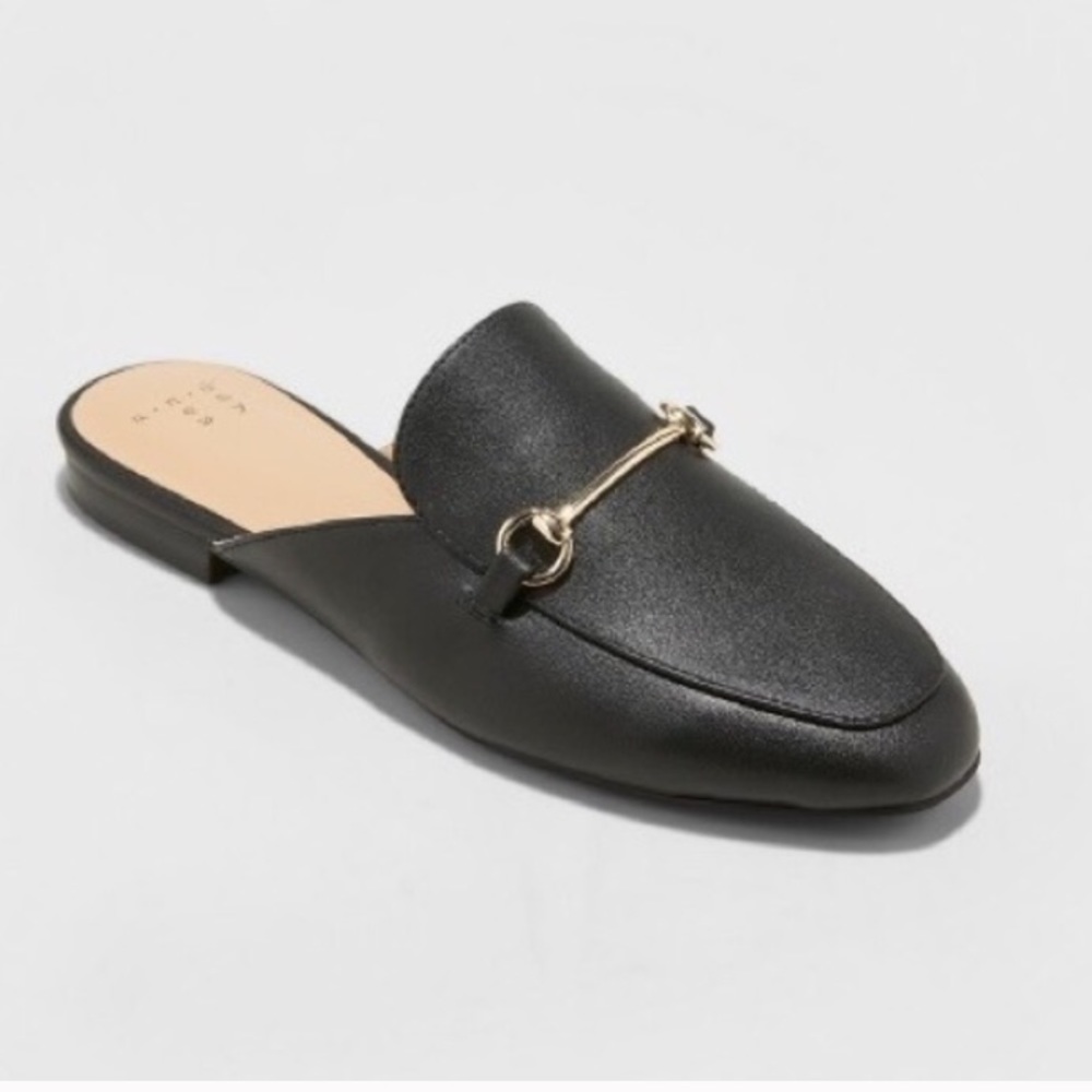 Black and Gold Mule Loafers